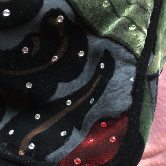 Velvet pouch bag with multi colored beads.Draw string. gorgeous little pouch . - Picture 5 of 6